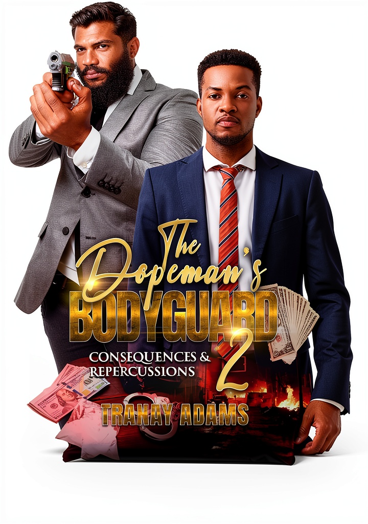 Real‑life context showing a Kindle device displaying The Dopeman's Bodyguard Book 2 on a coffee‑shop table