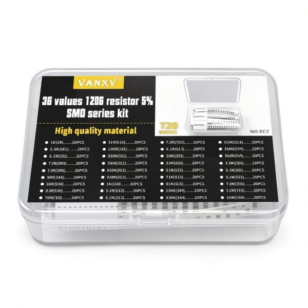 1206 SMD Resistor Kit 1R-10M Ω ohm 36 Values 1/4W 0.25W ±5% Tolerance Thick Film 1-10MR SMT Chip Resistors-6